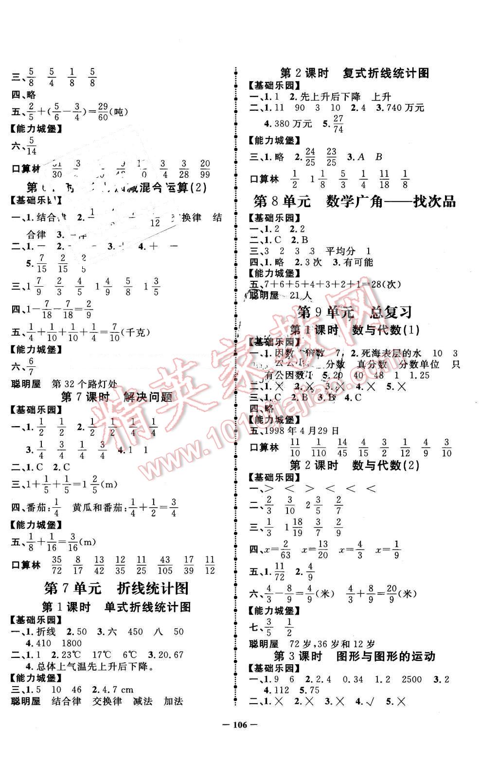 2016年夺冠小状元课时作业本五年级数学下册人教版 第6页