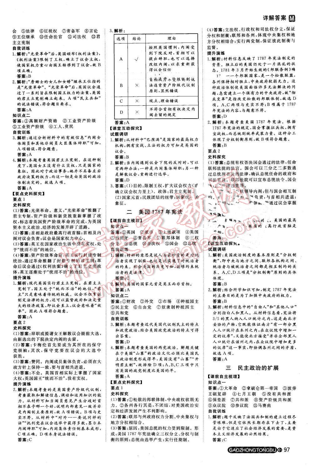 2014年名師伴你行高中同步導(dǎo)學(xué)案歷史必修1人民版 參考答案第21頁