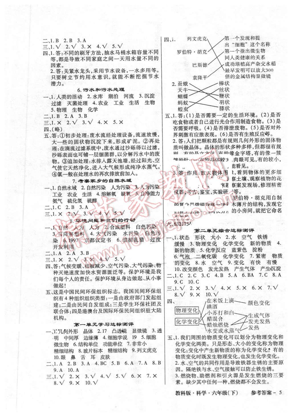 2016年小學綜合能力測評科學同步訓練六年級下冊教科版 第5頁
