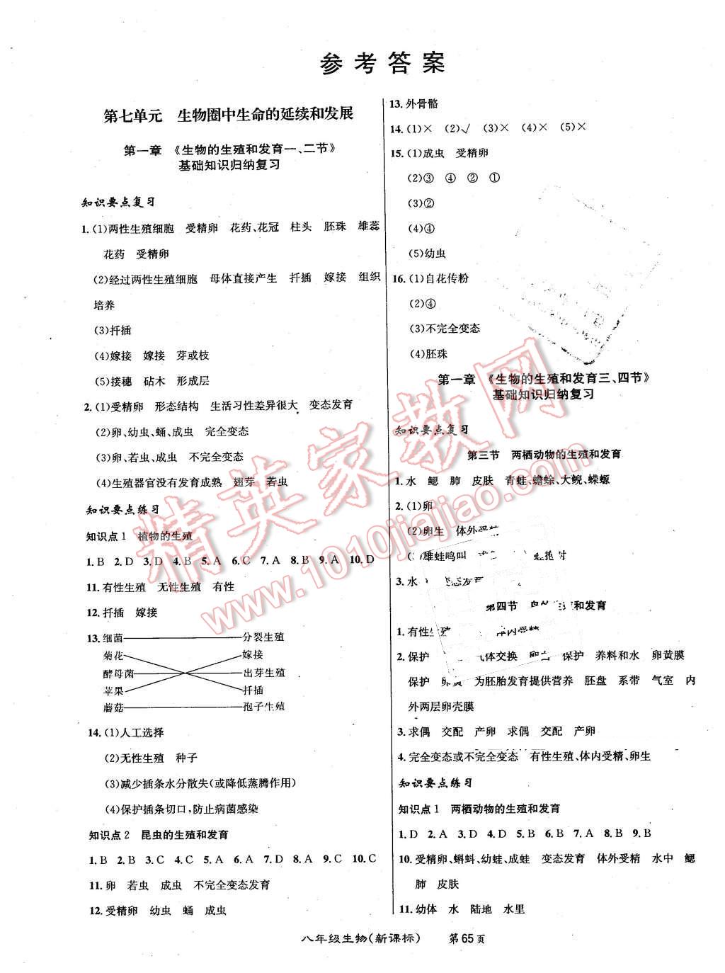 2016年百所名校精點試題八年級生物下冊人教版 第1頁