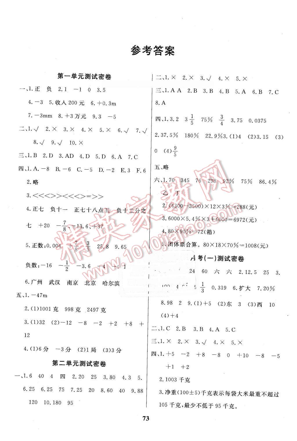 2015年沖刺100分達(dá)標(biāo)測試卷六年級數(shù)學(xué)下冊人教版 第1頁