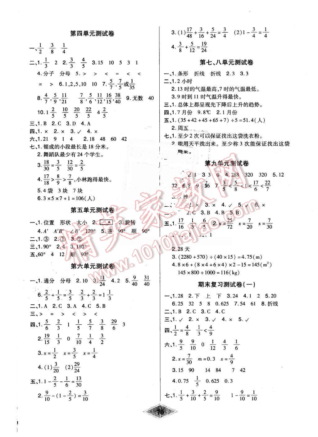 2016年黄冈新思维培优考王单元加期末卷五年级数学下册人教版 第2页