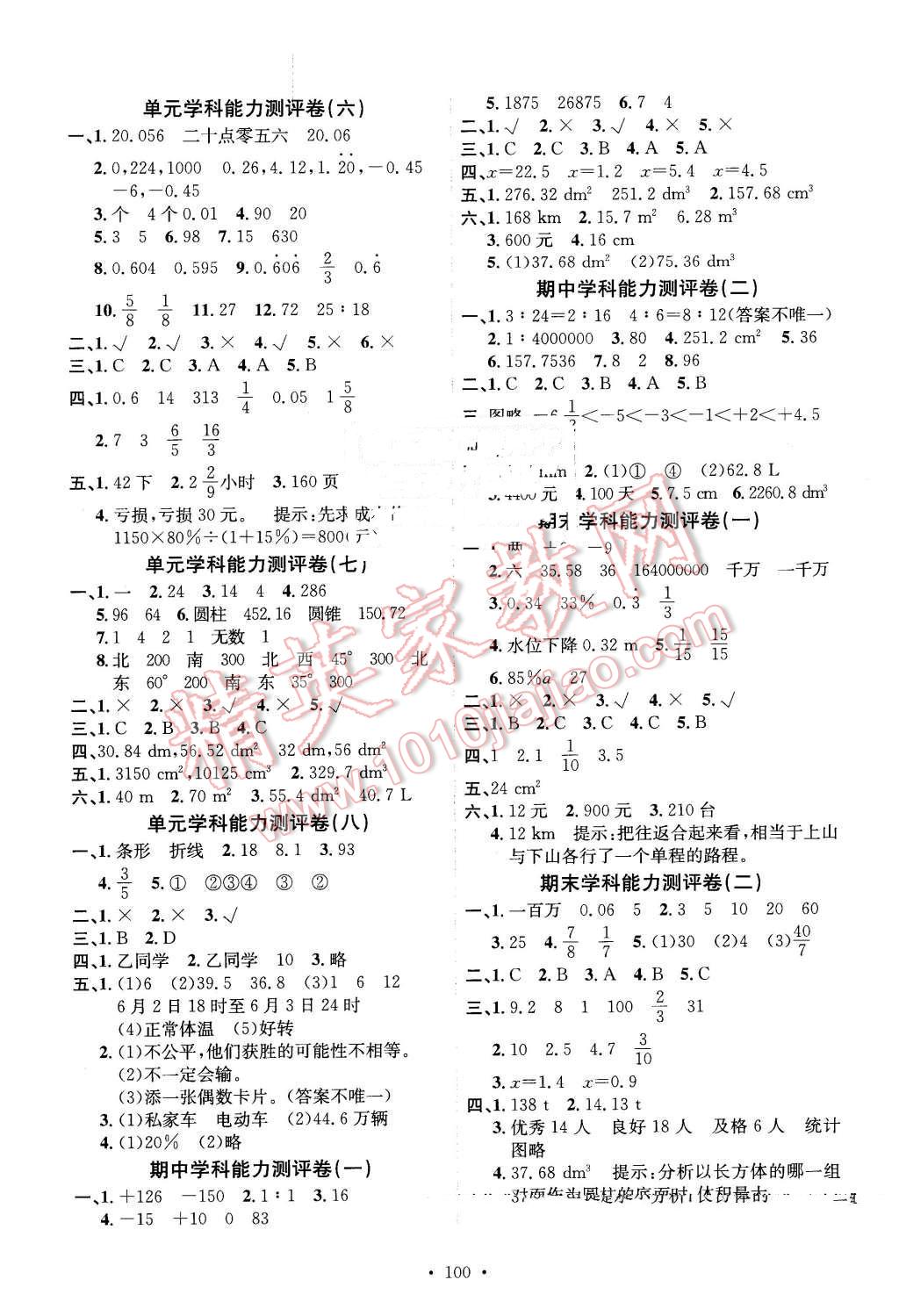 2016年能力培养与测试六年级数学下册人教版 第8页