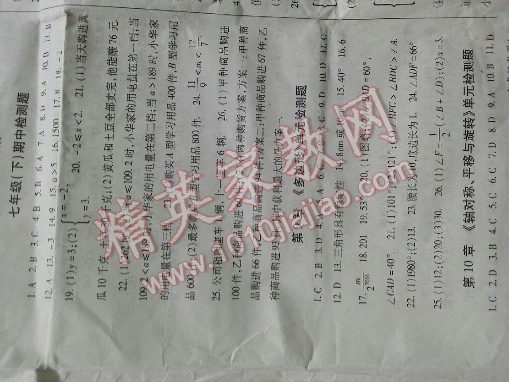 2016年启航新课堂名校名师同步学案七年级数学下册华师大版 第31页