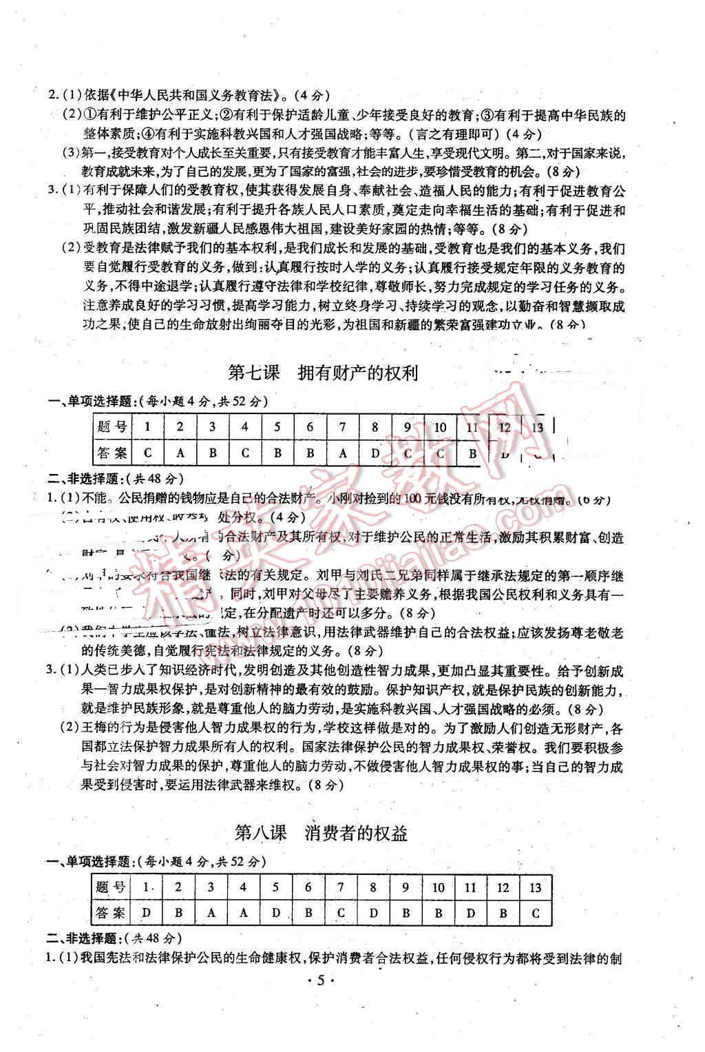 2016年單元檢測八年級政治下冊 第5頁