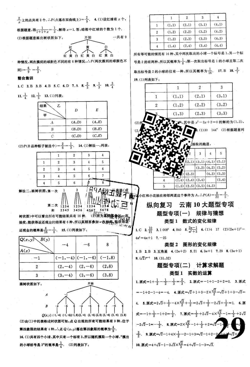 2016年云南火線100天中考十字交叉復(fù)習(xí)法數(shù)學(xué) 參考答案第37頁(yè)