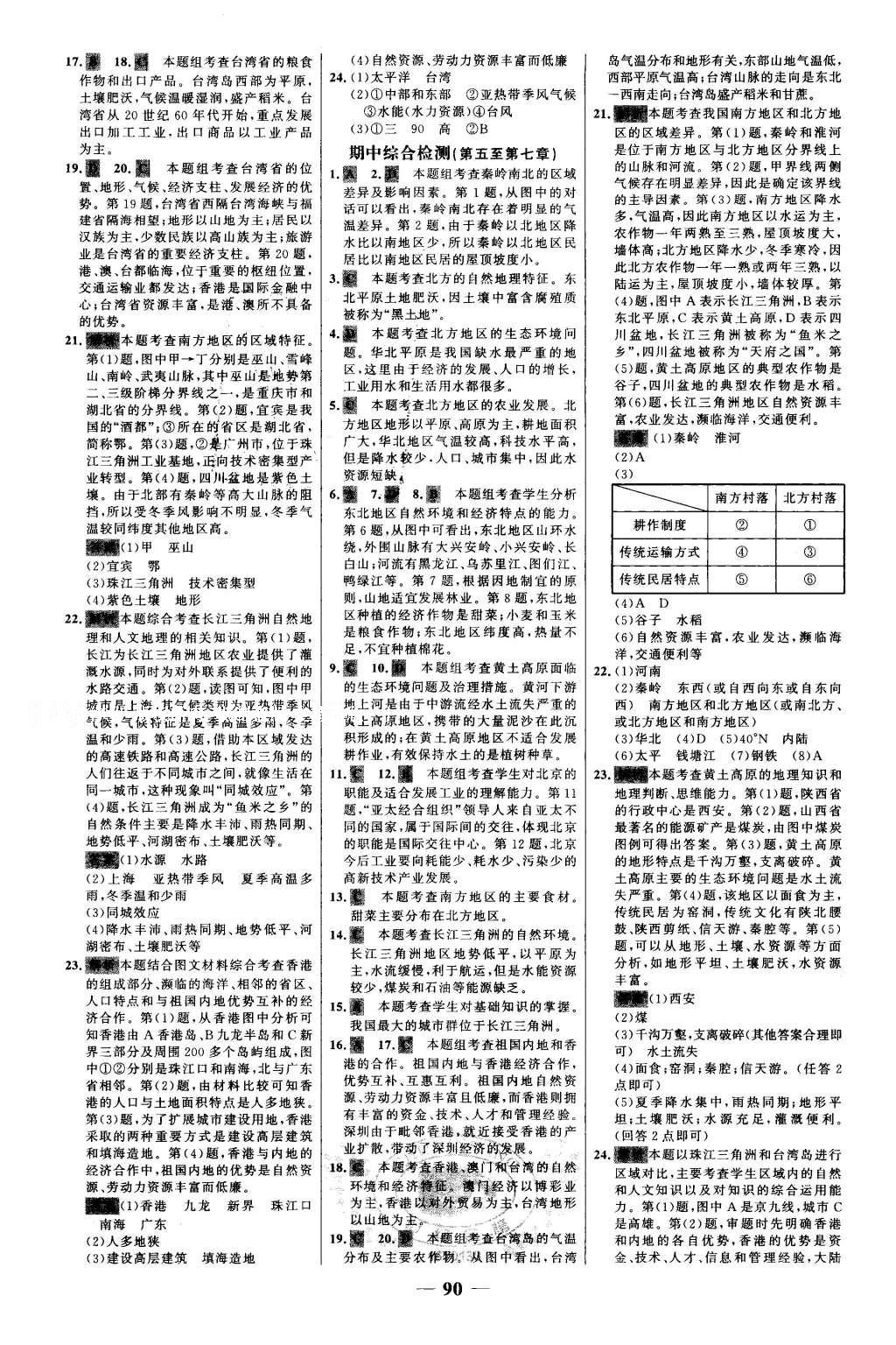 2016年世紀金榜百練百勝八年級地理下冊 參考答案第19頁