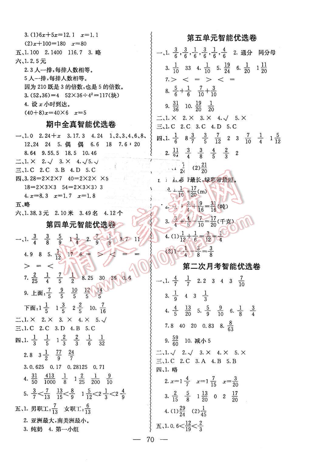 2016年激活思維智能優(yōu)選卷五年級數(shù)學(xué)下冊蘇教版 第2頁