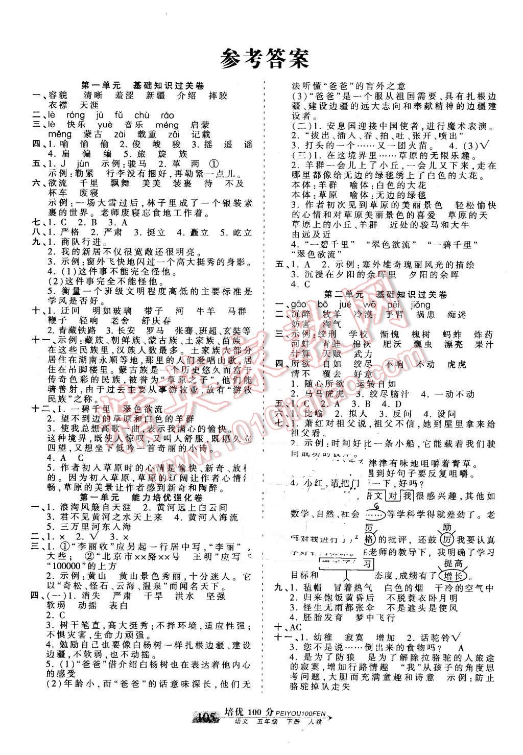 2016年王朝霞培优100分五年级语文下册人教版 第1页