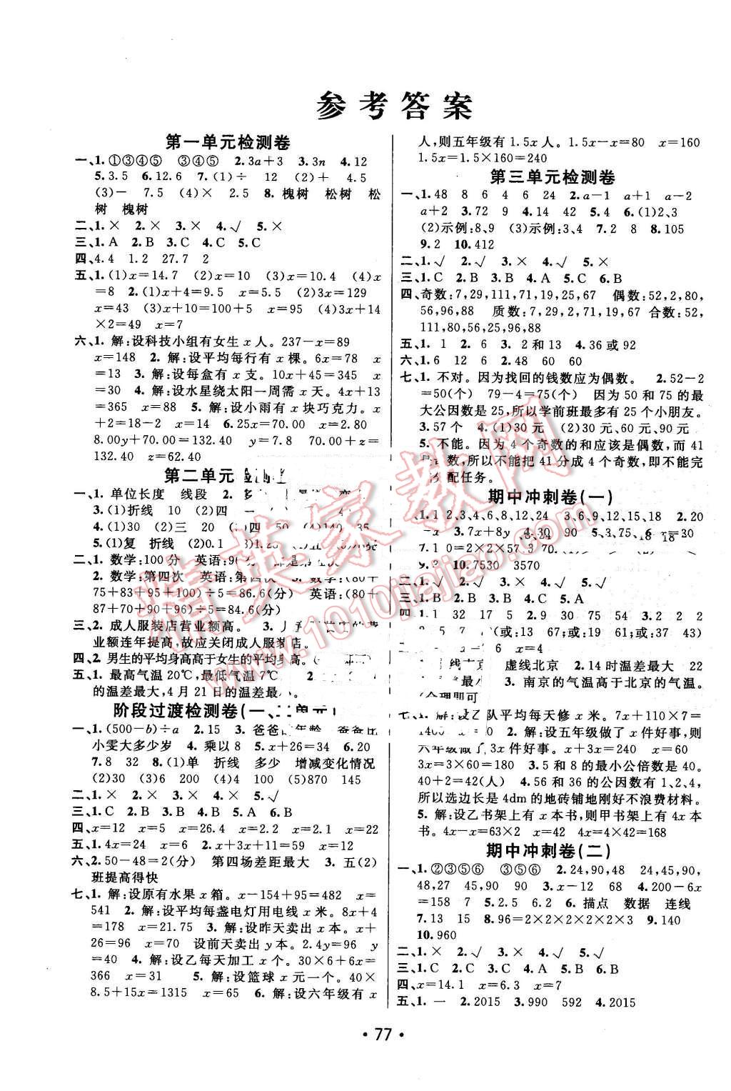 2016年期末100分闖關海淀考王五年級數(shù)學下冊蘇教版 第1頁