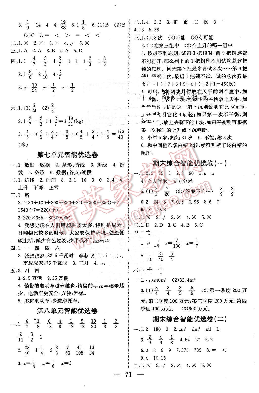 2016年激活思维智能优选卷五年级数学下册人教版 第3页