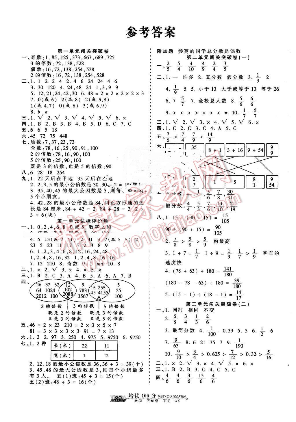 2016年王朝霞培優(yōu)100分五年級(jí)數(shù)學(xué)下冊(cè)西師大版 第1頁(yè)