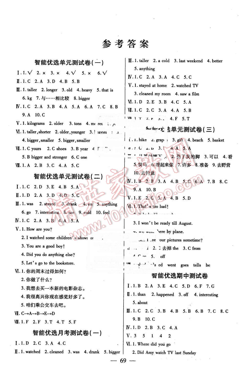 2016年激活思维智能优选卷六年级英语下册人教PEP版 第1页