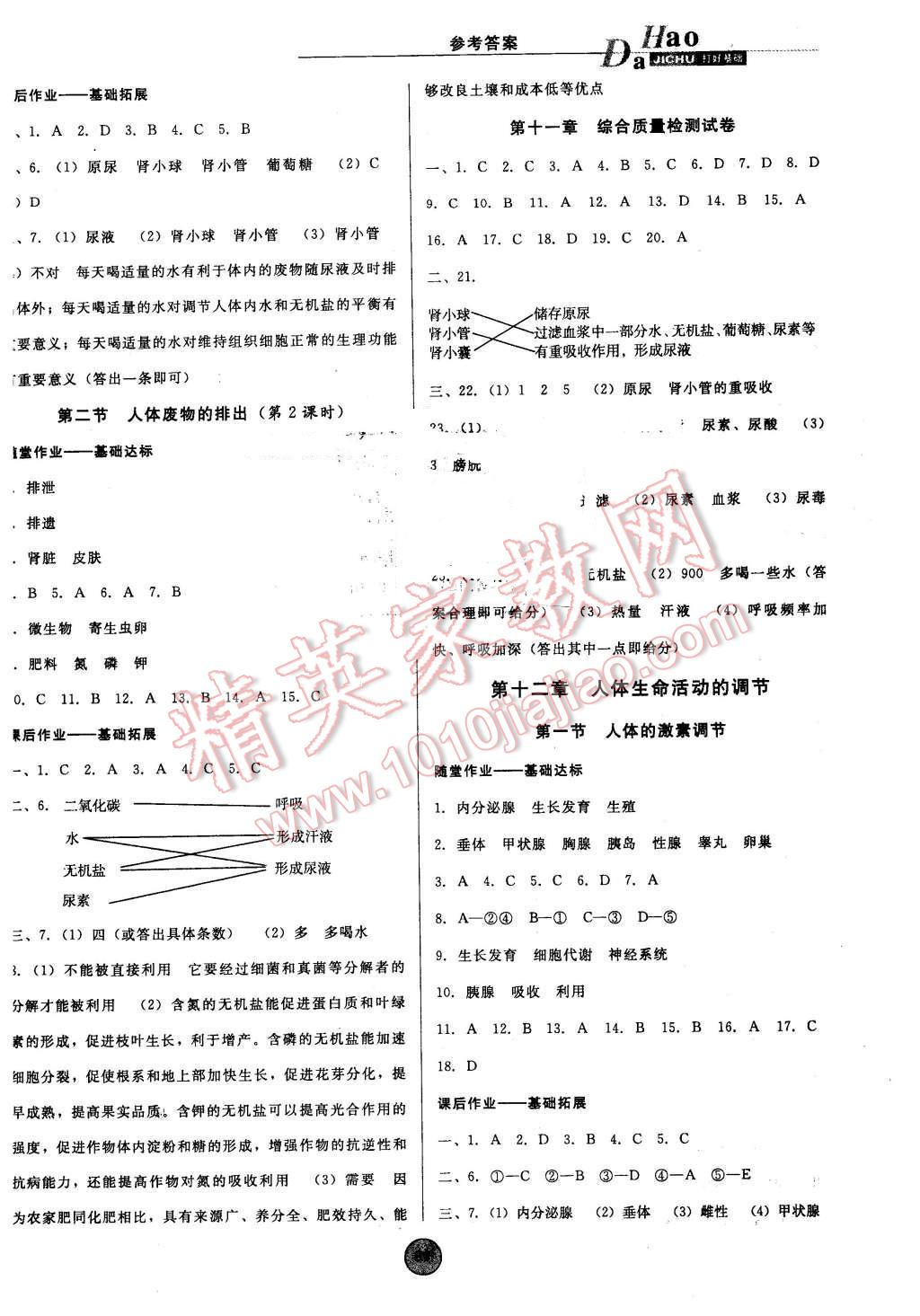 2016年打好基础高效课堂金牌作业本七年级生物下册苏教版 第7页