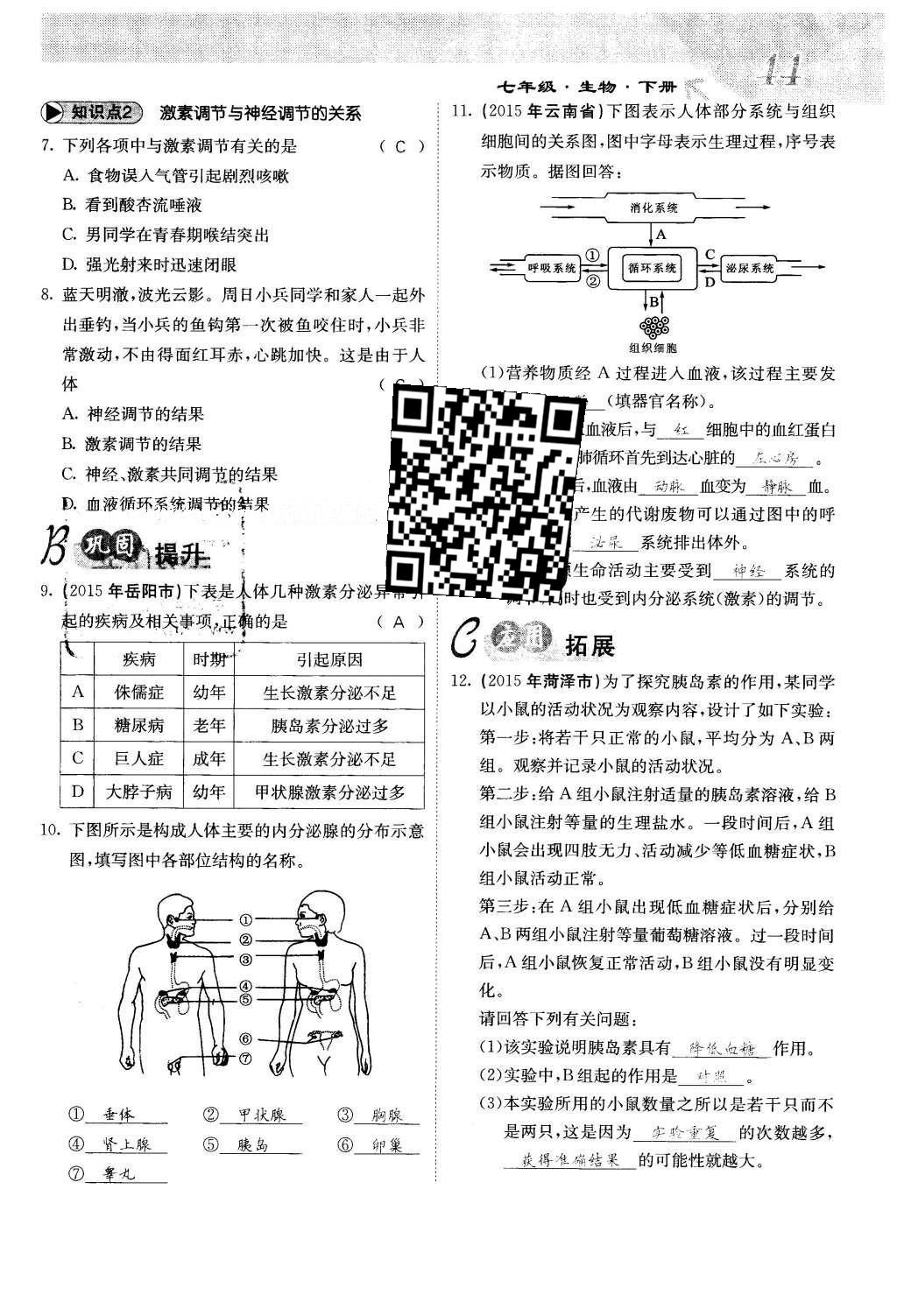 2016年課堂點(diǎn)睛七年級(jí)生物下冊(cè)人教版 第六章 人體生命活動(dòng)的調(diào)節(jié)第44頁