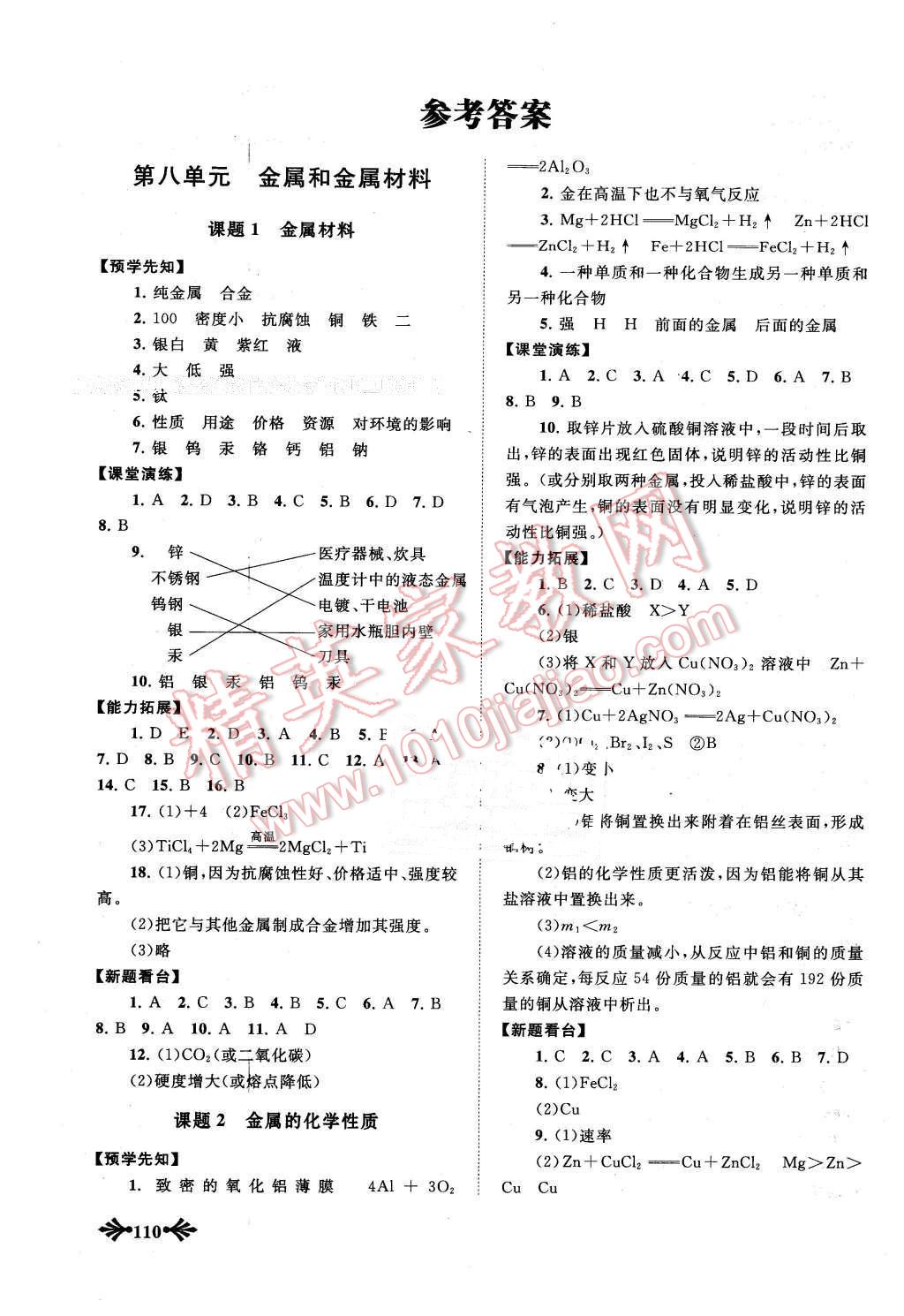 2016年自主学习当堂反馈九年级化学下册人教版 第1页