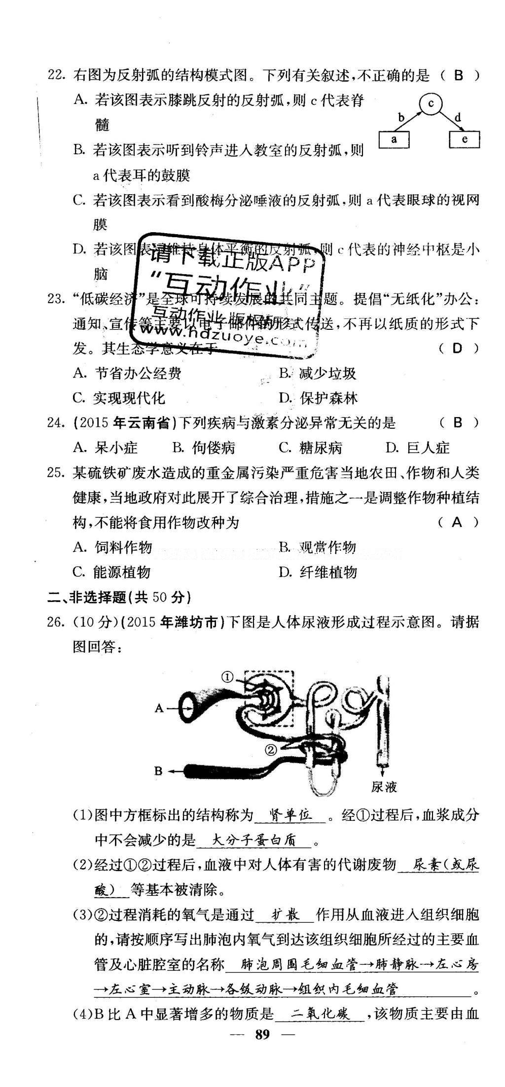 2016年課堂點睛七年級生物下冊人教版 綜合測試卷第83頁