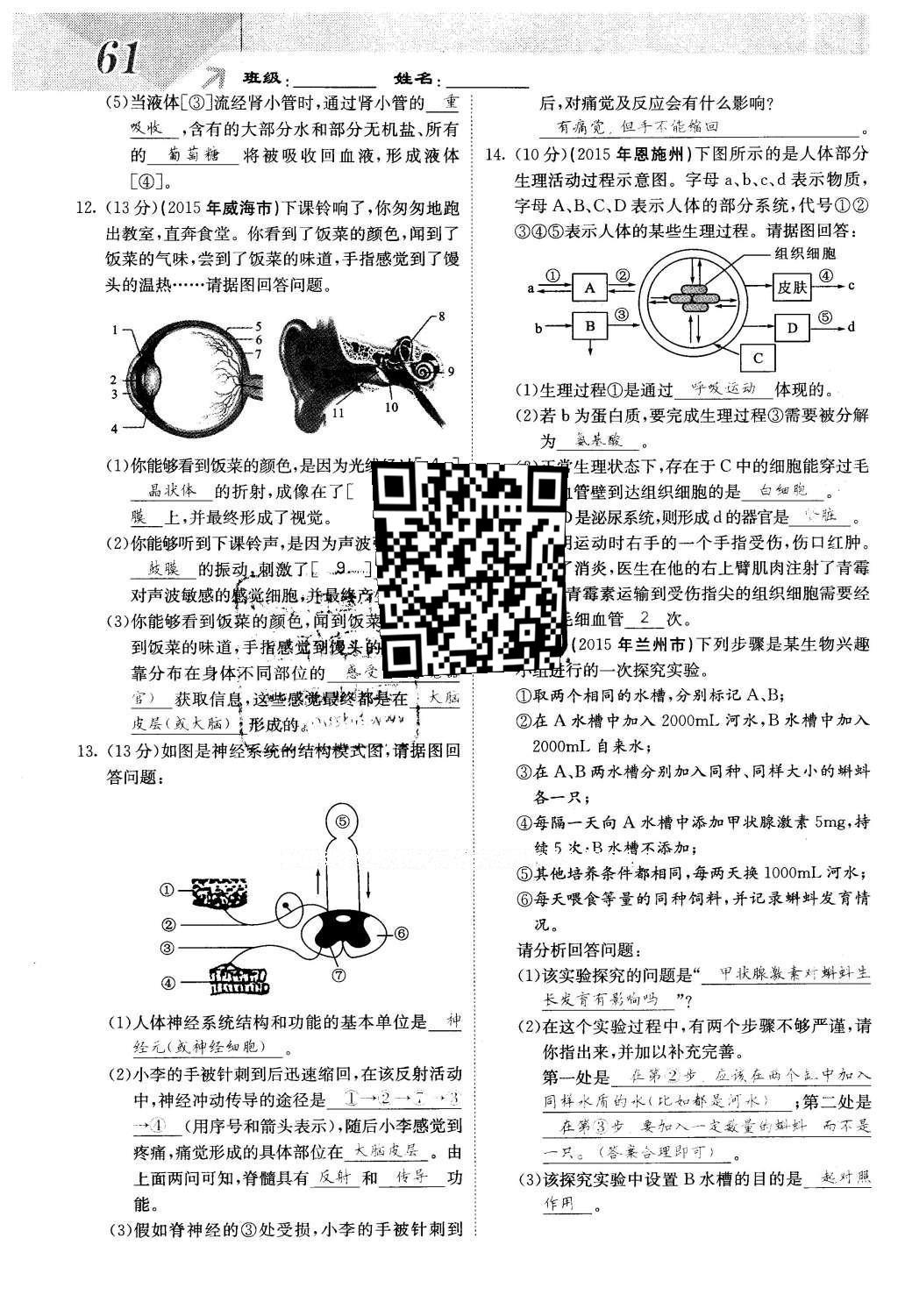 2016年课堂点睛七年级生物下册人教版 第七章 人类活动对生物圈的影响第61页