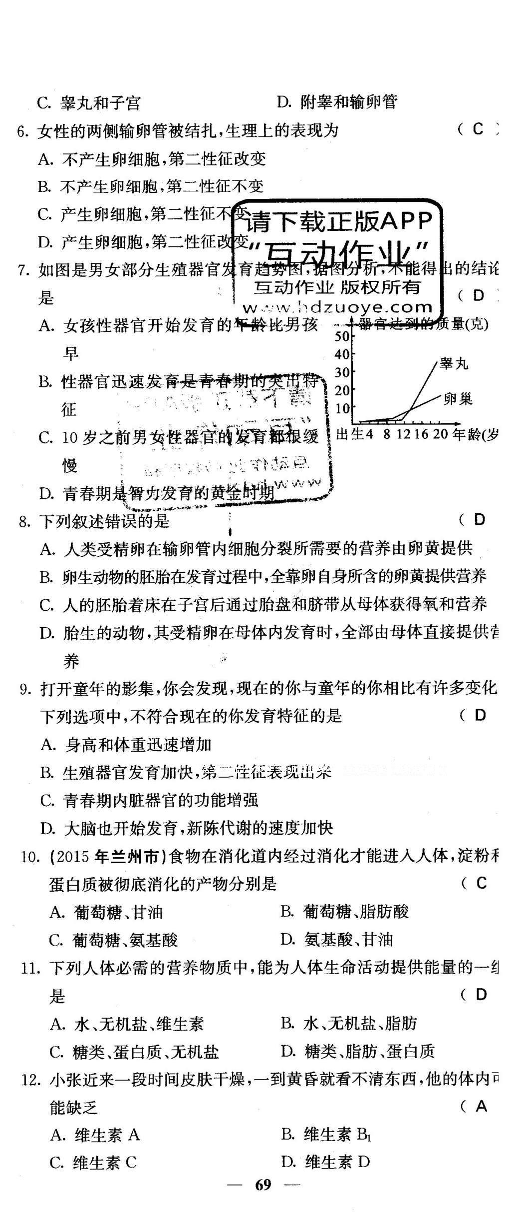 2016年課堂點(diǎn)睛七年級(jí)生物下冊(cè)人教版 綜合測(cè)試卷第63頁(yè)