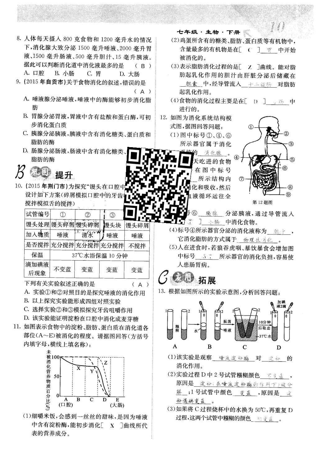 2016年課堂點睛七年級生物下冊人教版 第二章 人體的營養(yǎng)第10頁