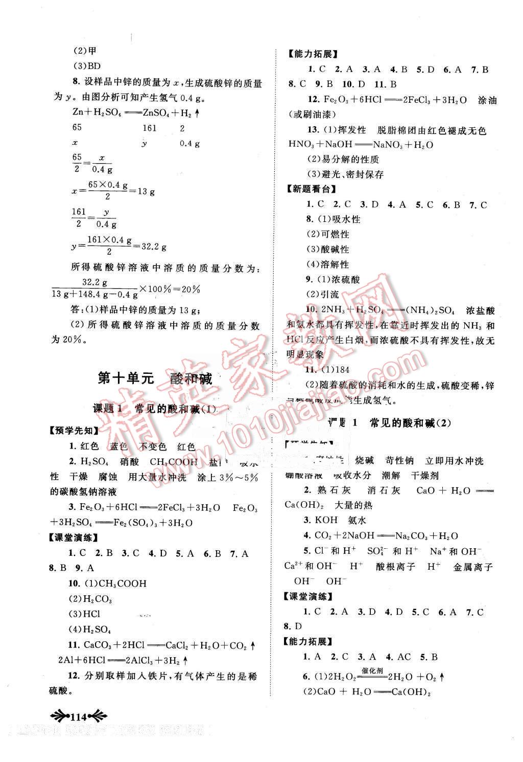 2016年自主学习当堂反馈九年级化学下册人教版 第5页