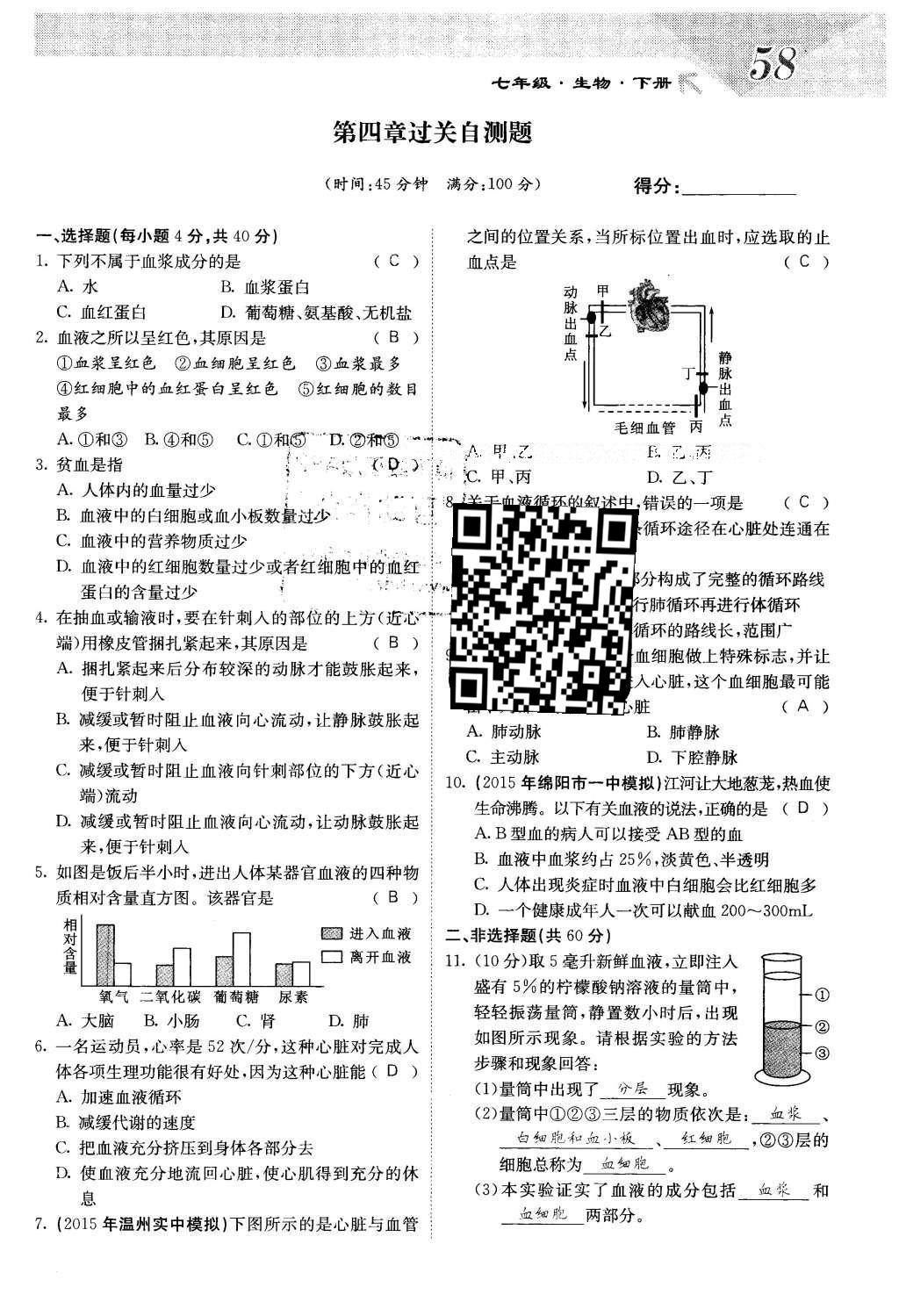 2016年課堂點(diǎn)睛七年級(jí)生物下冊(cè)人教版 第七章 人類活動(dòng)對(duì)生物圈的影響第58頁(yè)