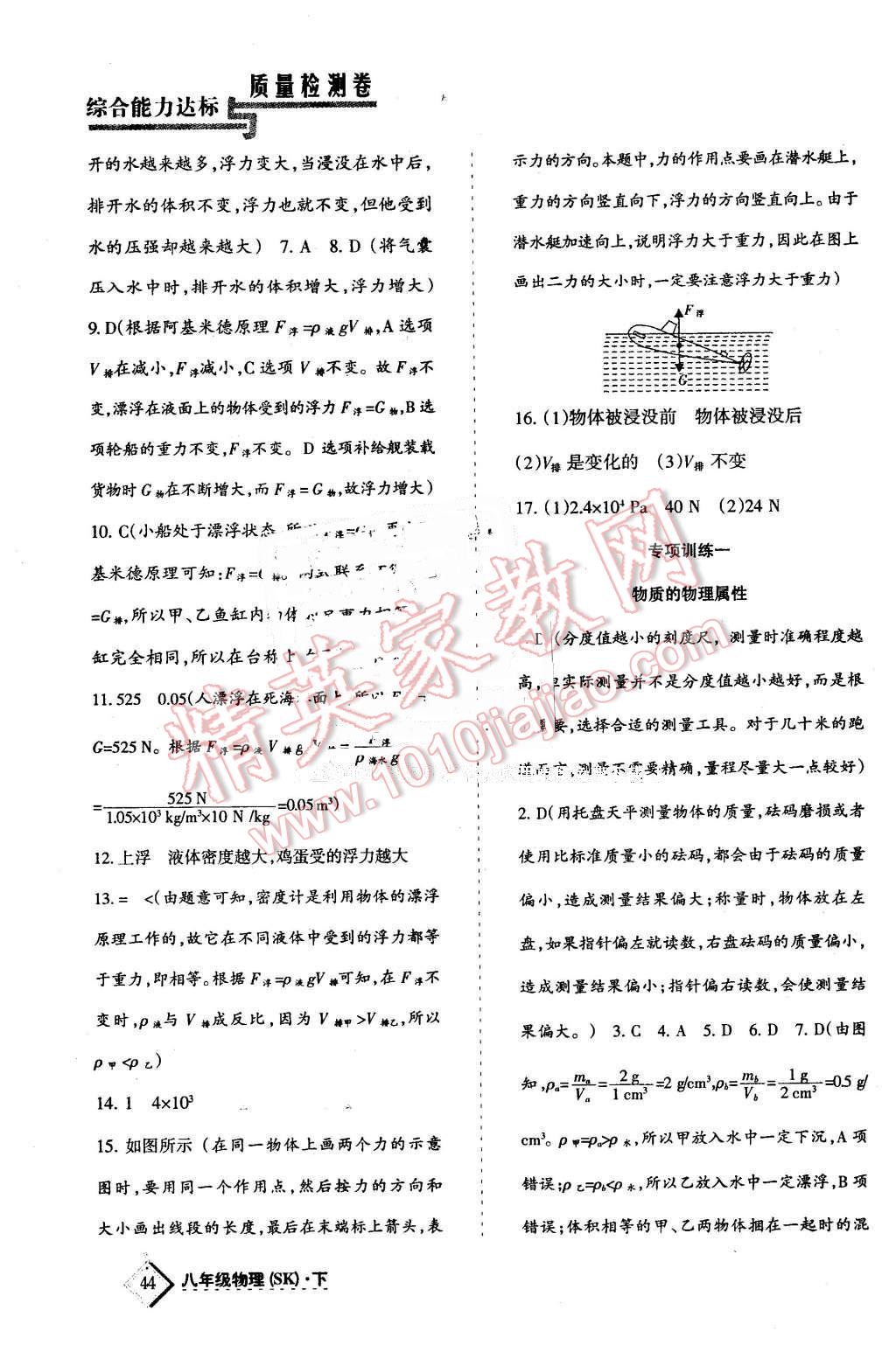 2015年目標(biāo)與檢測綜合能力達(dá)標(biāo)質(zhì)量檢測卷八年級物理下冊蘇科版 第7頁