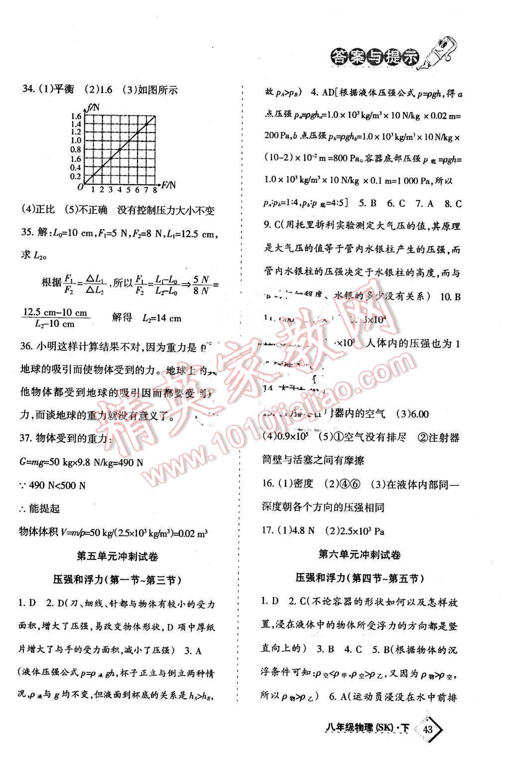 2015年目標(biāo)與檢測(cè)綜合能力達(dá)標(biāo)質(zhì)量檢測(cè)卷八年級(jí)物理下冊(cè)蘇科版 第6頁