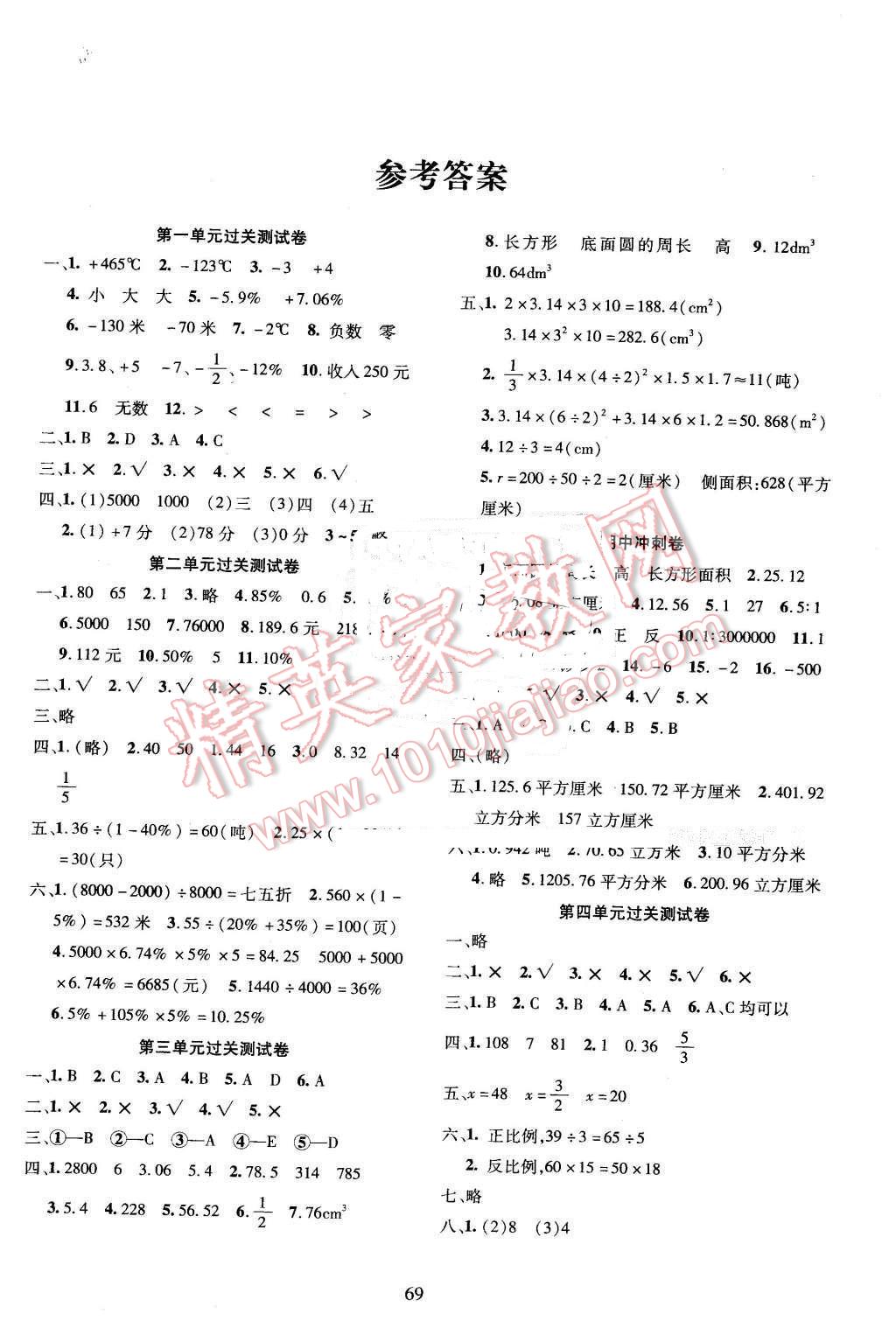 2016年名校名卷期末沖刺100分六年級數(shù)學(xué)下冊人教版 第1頁