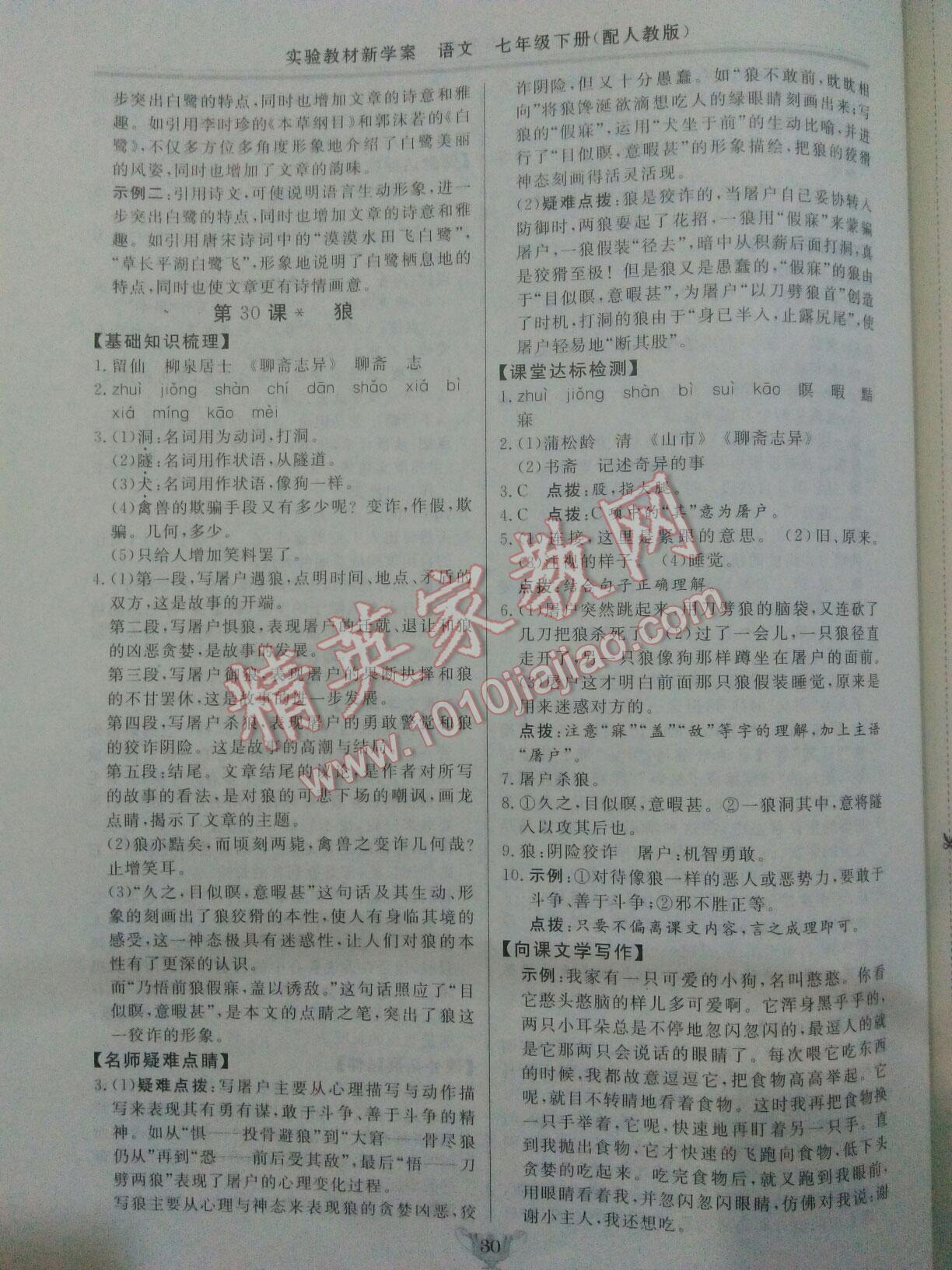 2016年實驗教材新學(xué)案七年級語文下冊人教版 第29頁