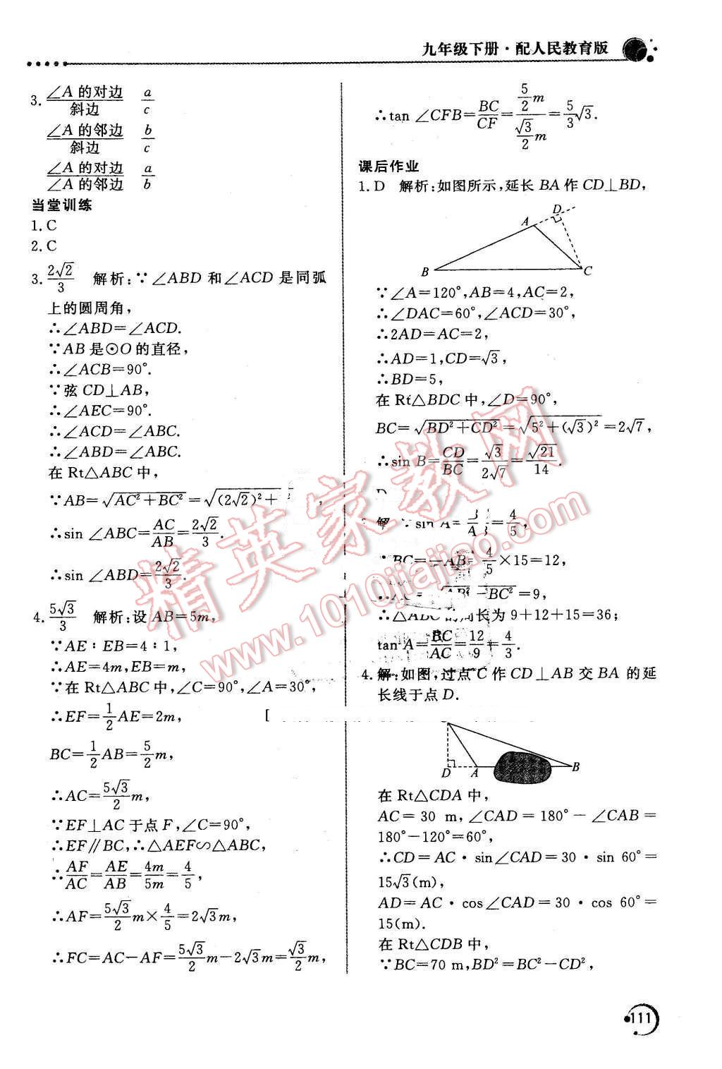 2016年新课堂同步训练九年级数学下册人教版 第21页