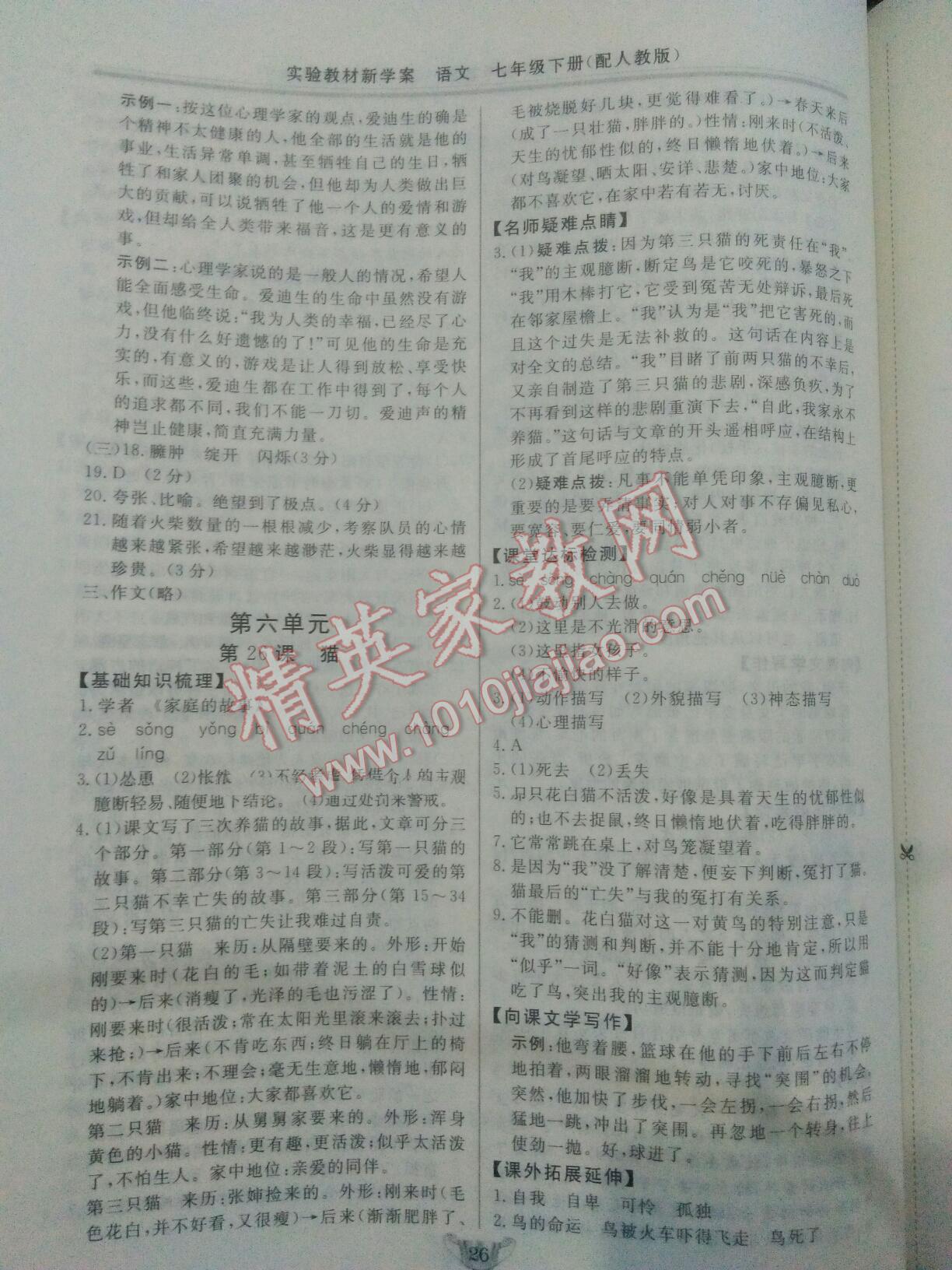 2016年實(shí)驗(yàn)教材新學(xué)案七年級(jí)語(yǔ)文下冊(cè)人教版 第25頁(yè)