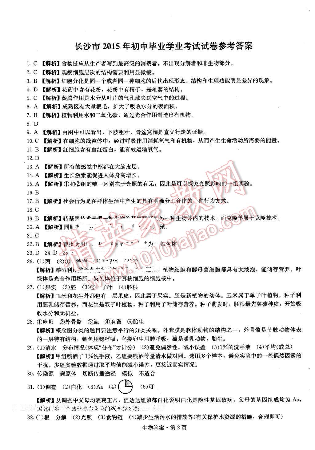 2016年湖南中考必備生物 第1頁