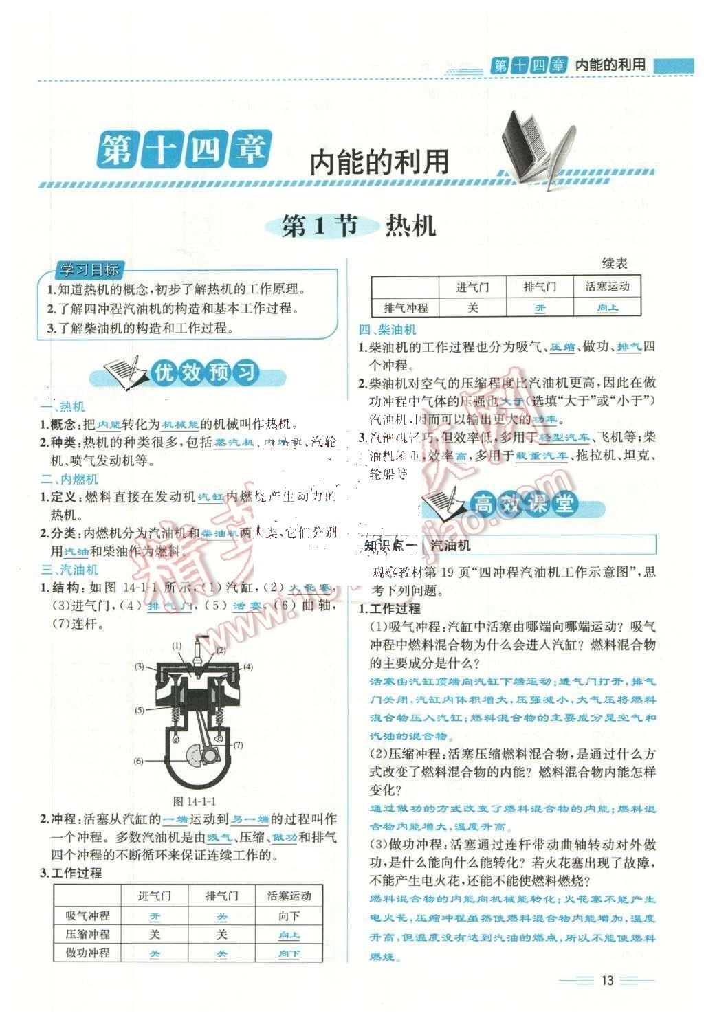 2015年人教金学典同步解析与测评九年级物理全一册人教版云南专版 第十四章 内能的利用第180页