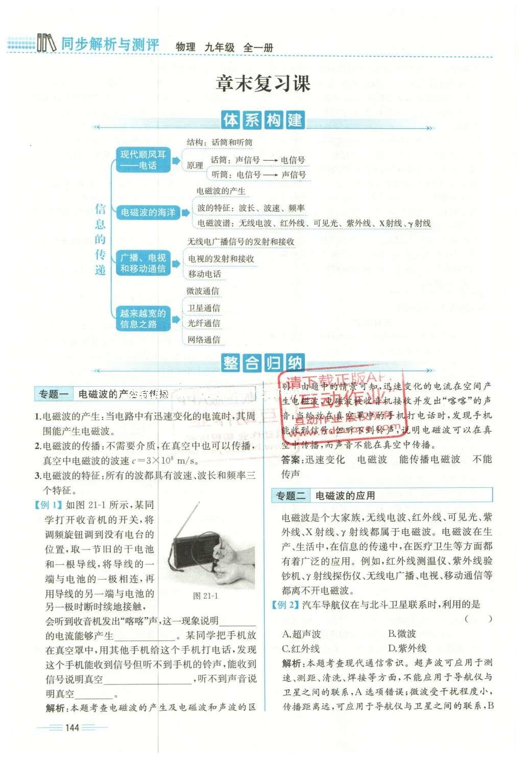 2015年人教金学典同步解析与测评九年级物理全一册人教版云南专版 第二十一章 信息的传递第41页