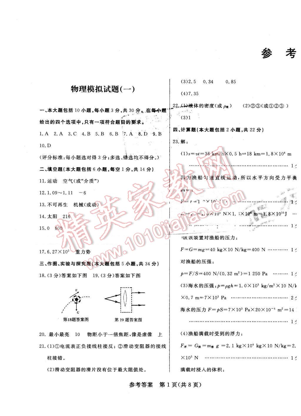 2016年东营市初中学业水平考试模拟卷物理 第1页