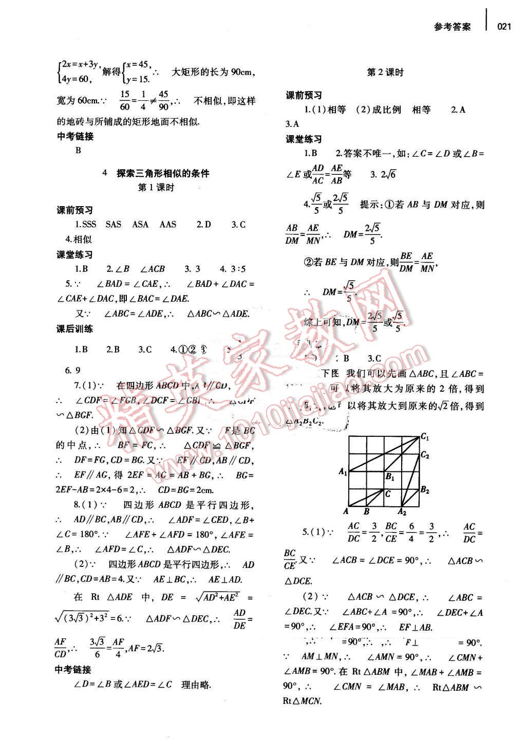 2016年基础训练九年级数学全一册北师大版河南省内使用 参考答案第21页