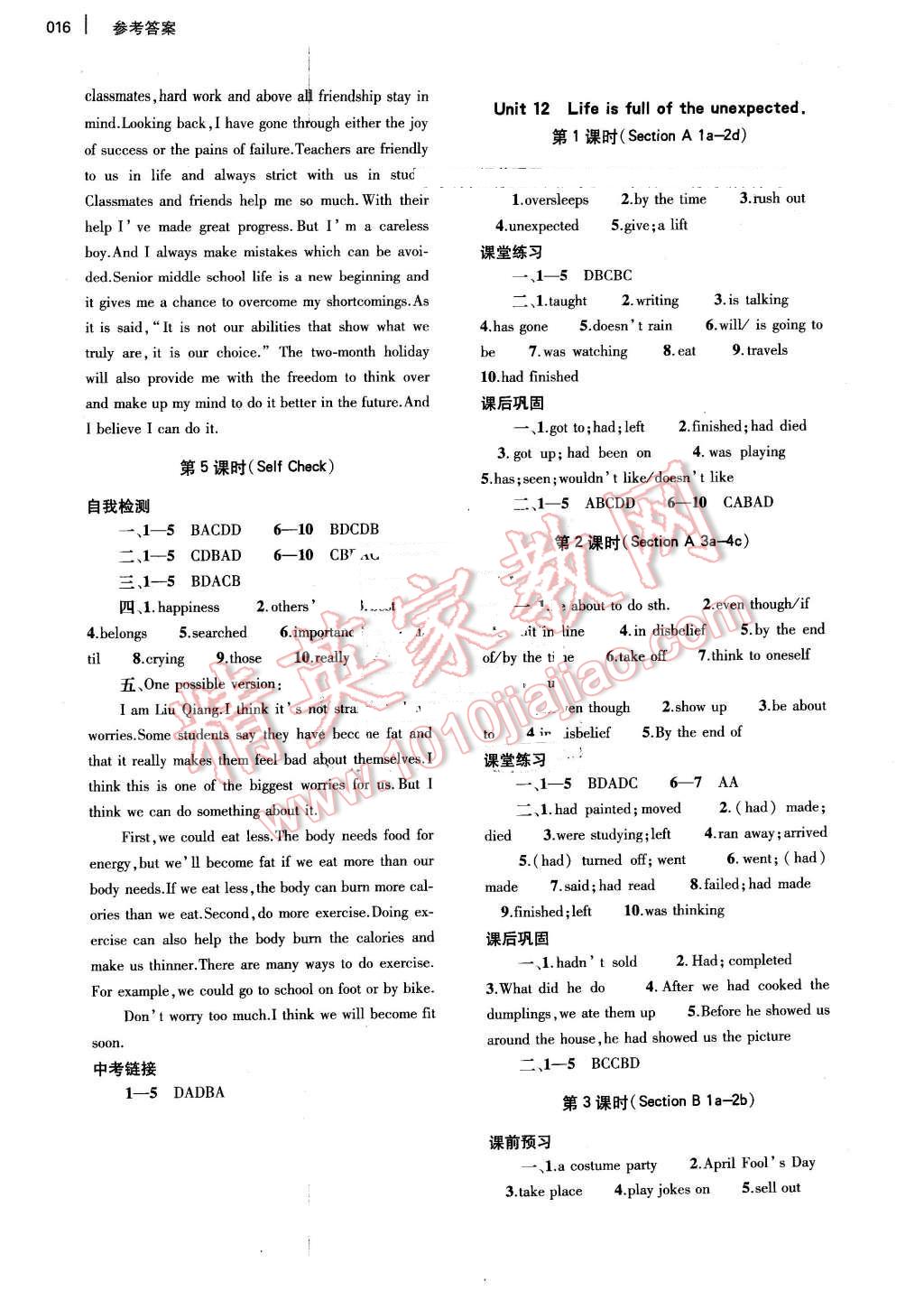 2016年基礎(chǔ)訓(xùn)練九年級(jí)英語全一冊人教版河南省內(nèi)使用 參考答案第16頁