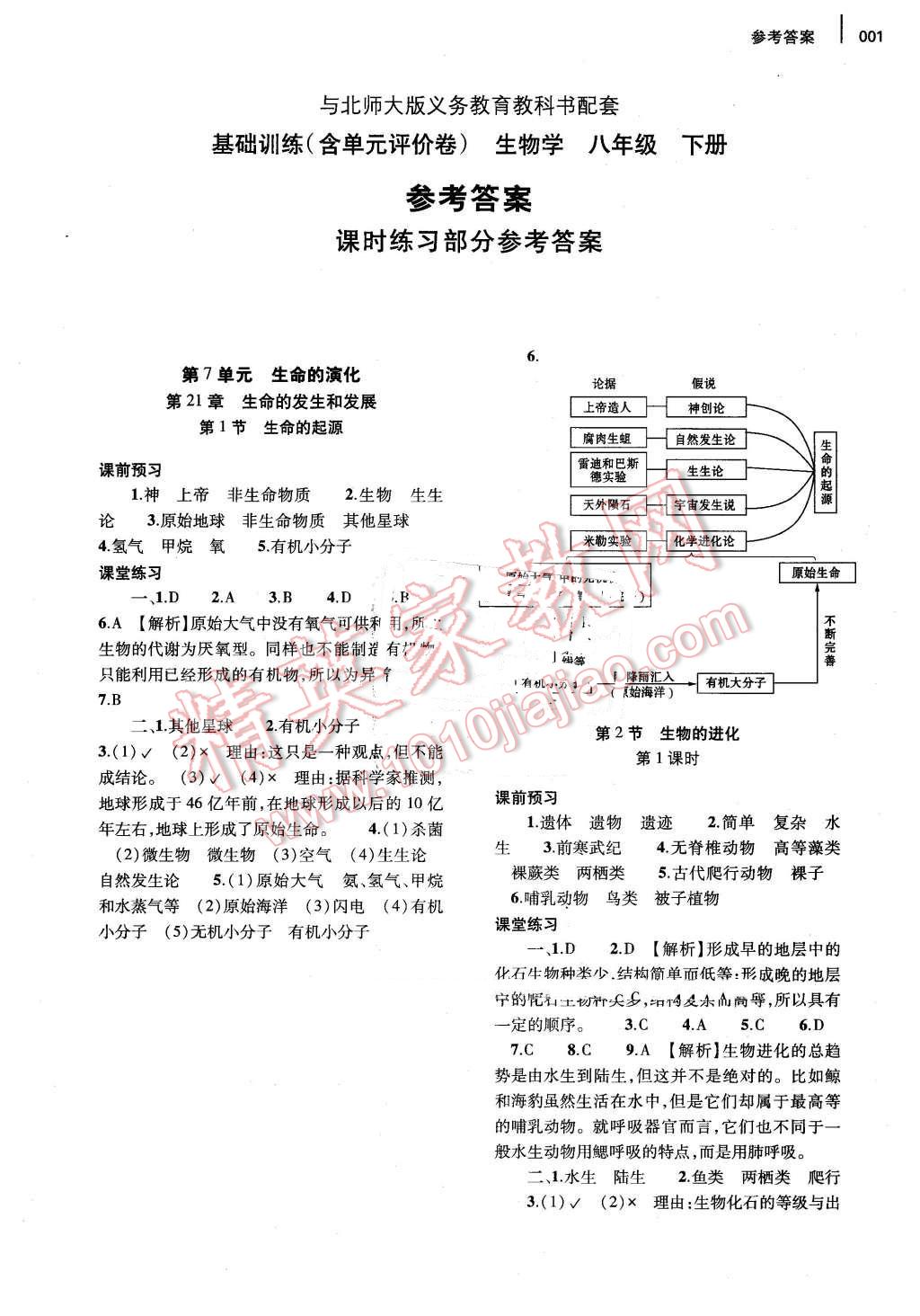 2016年基础训练八年级生物学下册北师大版河南省内使用 第1页