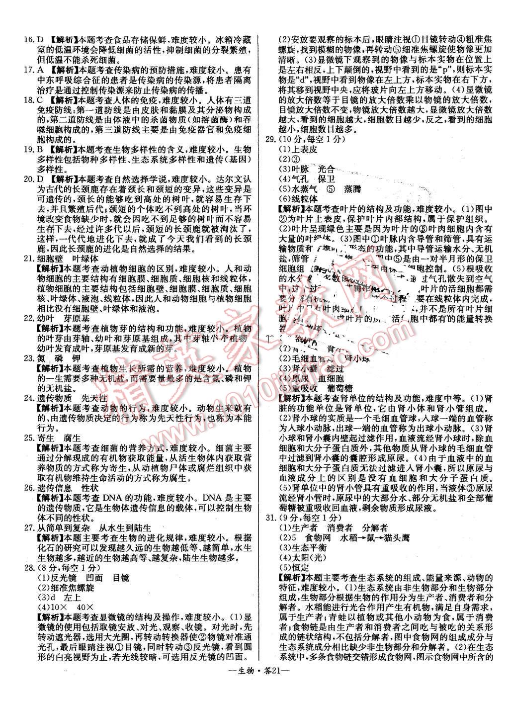 2015年新課標全國中考試題精選生物 第21頁