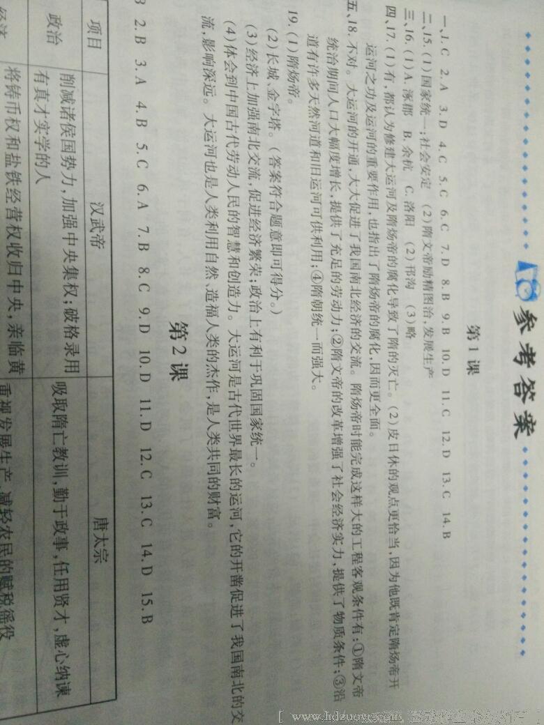 2015年新編基礎訓練七年級中國歷史下冊人教版黃山書社 第117頁