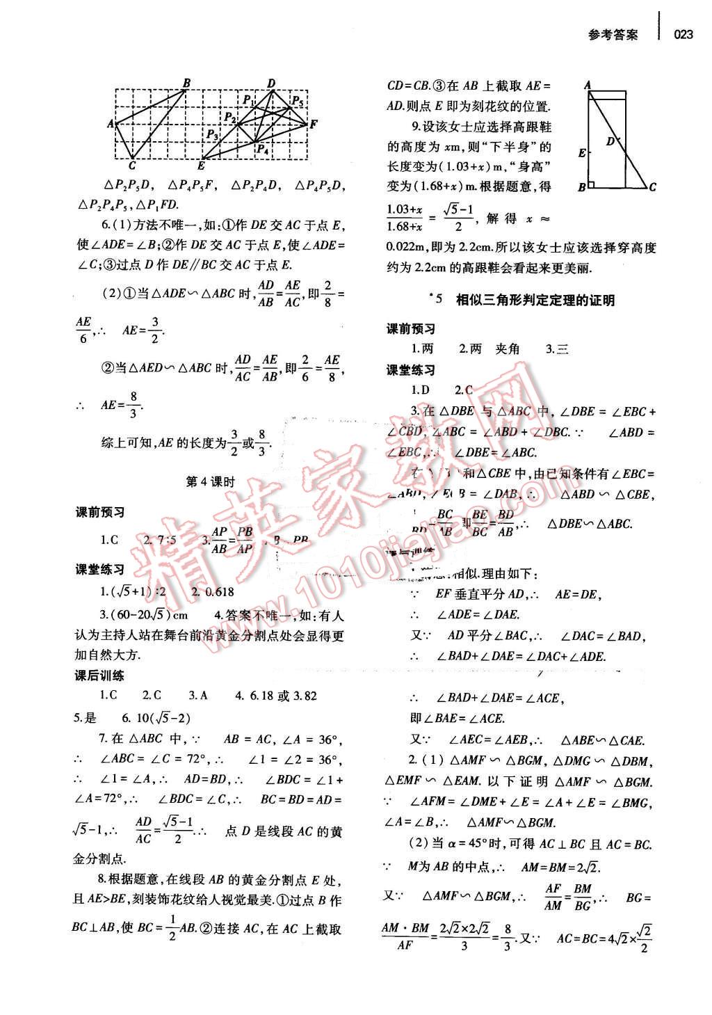 2016年基礎(chǔ)訓(xùn)練九年級數(shù)學(xué)全一冊北師大版河南省內(nèi)使用 參考答案第23頁