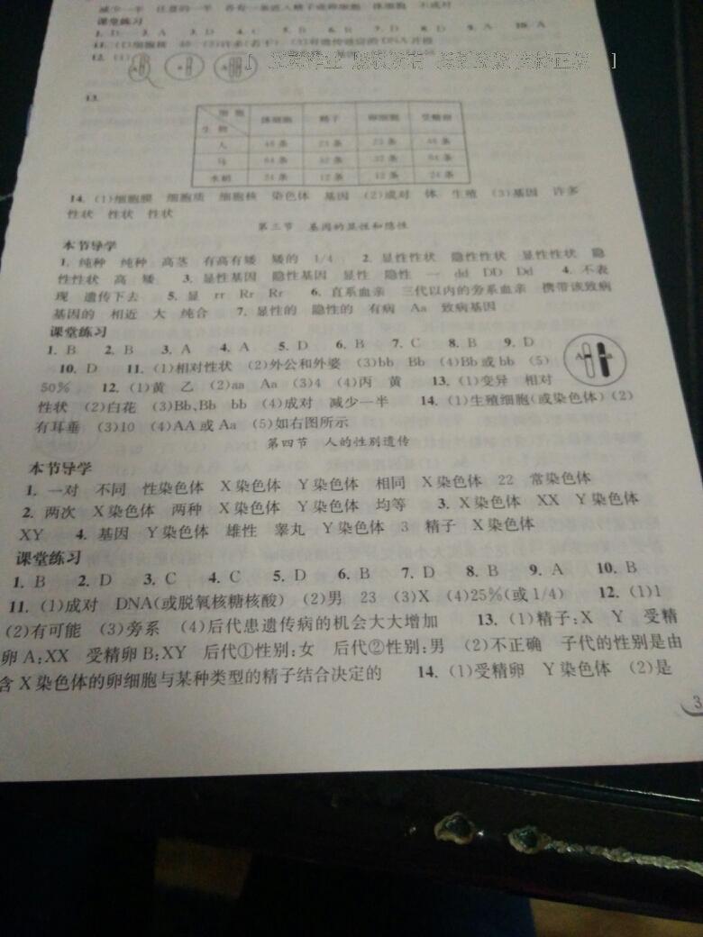 2015年长江作业本同步练习册八年级生物学下册人教版 第44页