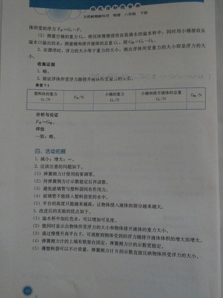 2015年探究活動報告冊八年級物理下冊 第35頁