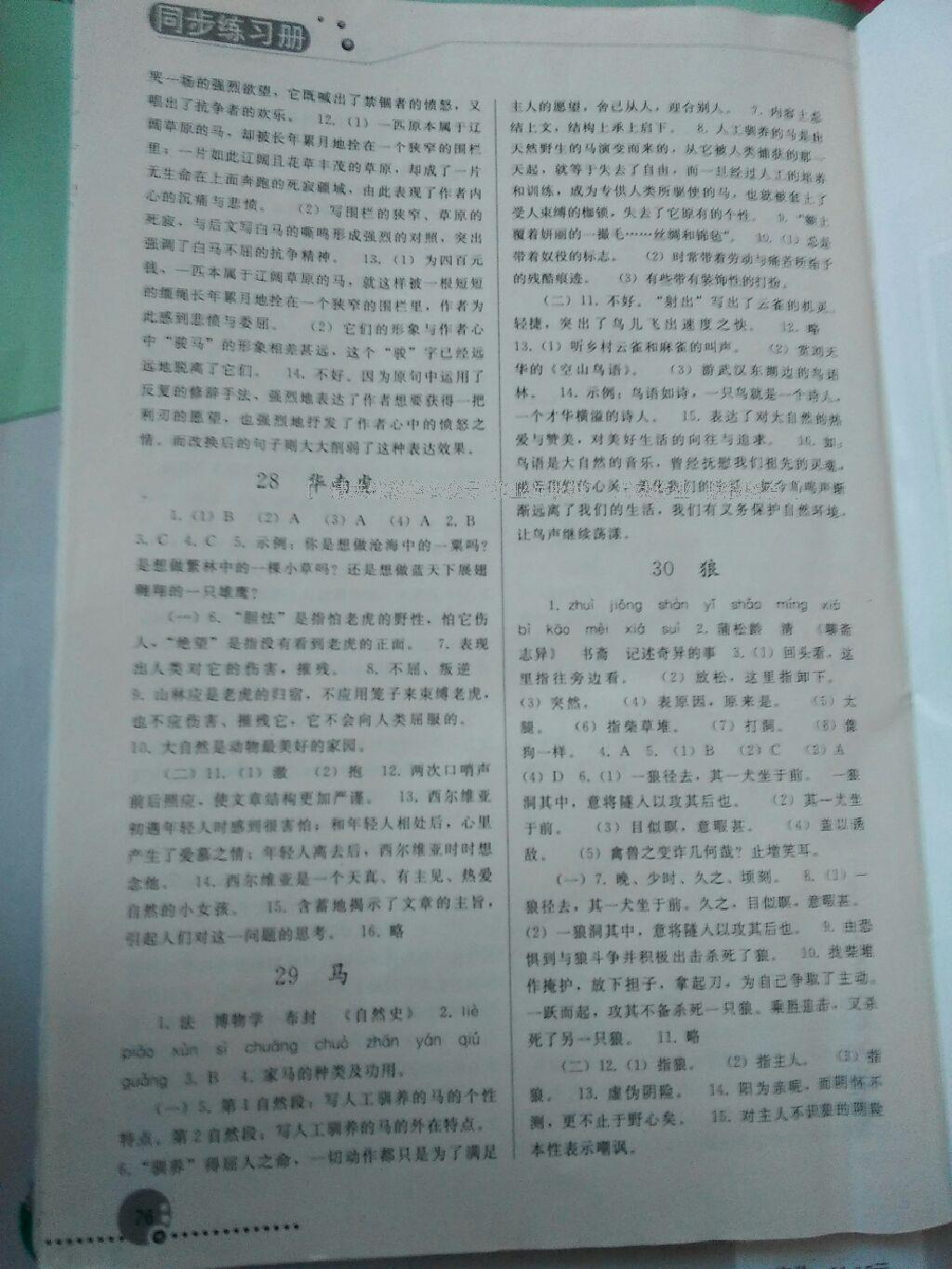 2016年同步练习册人民教育出版社七年级语文下册人教版 第136页