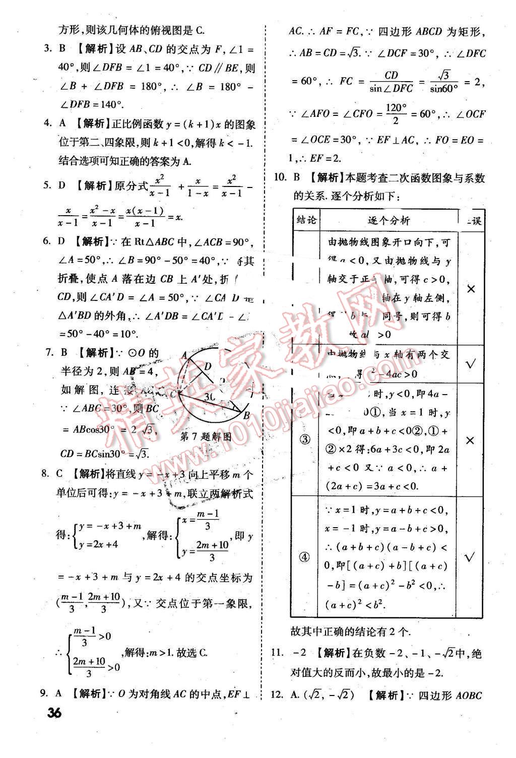 2016年万唯教育陕西中考试题研究选择题与填空题数学第9年第9版 第36页