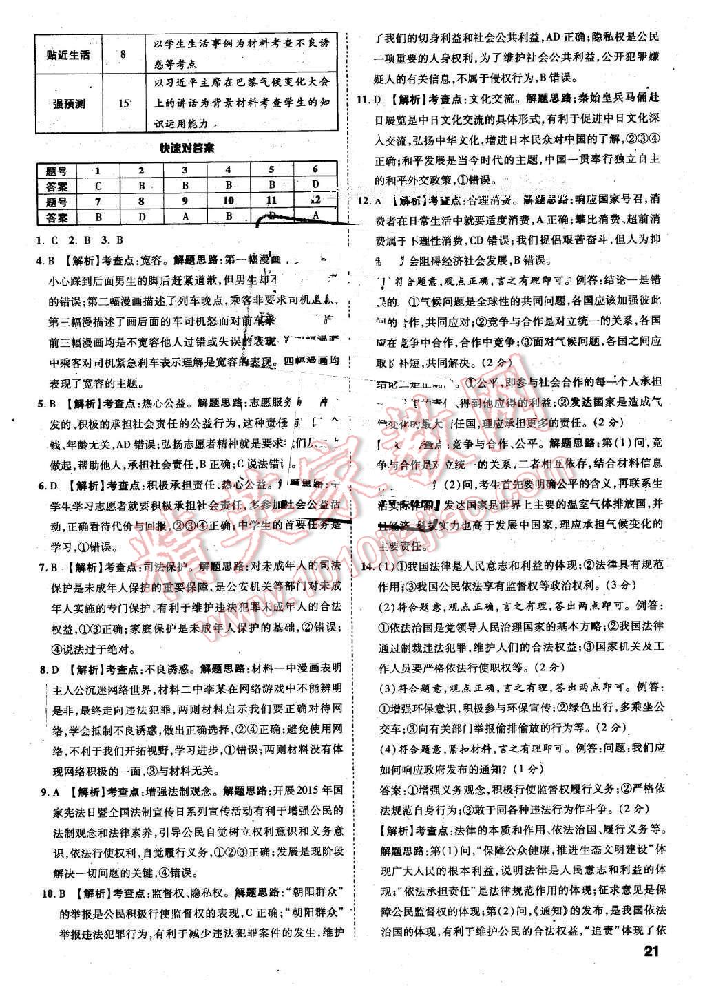 2016年萬唯教育陜西中考預(yù)測卷終極預(yù)測8套卷思想品德第12年第12版 第17頁