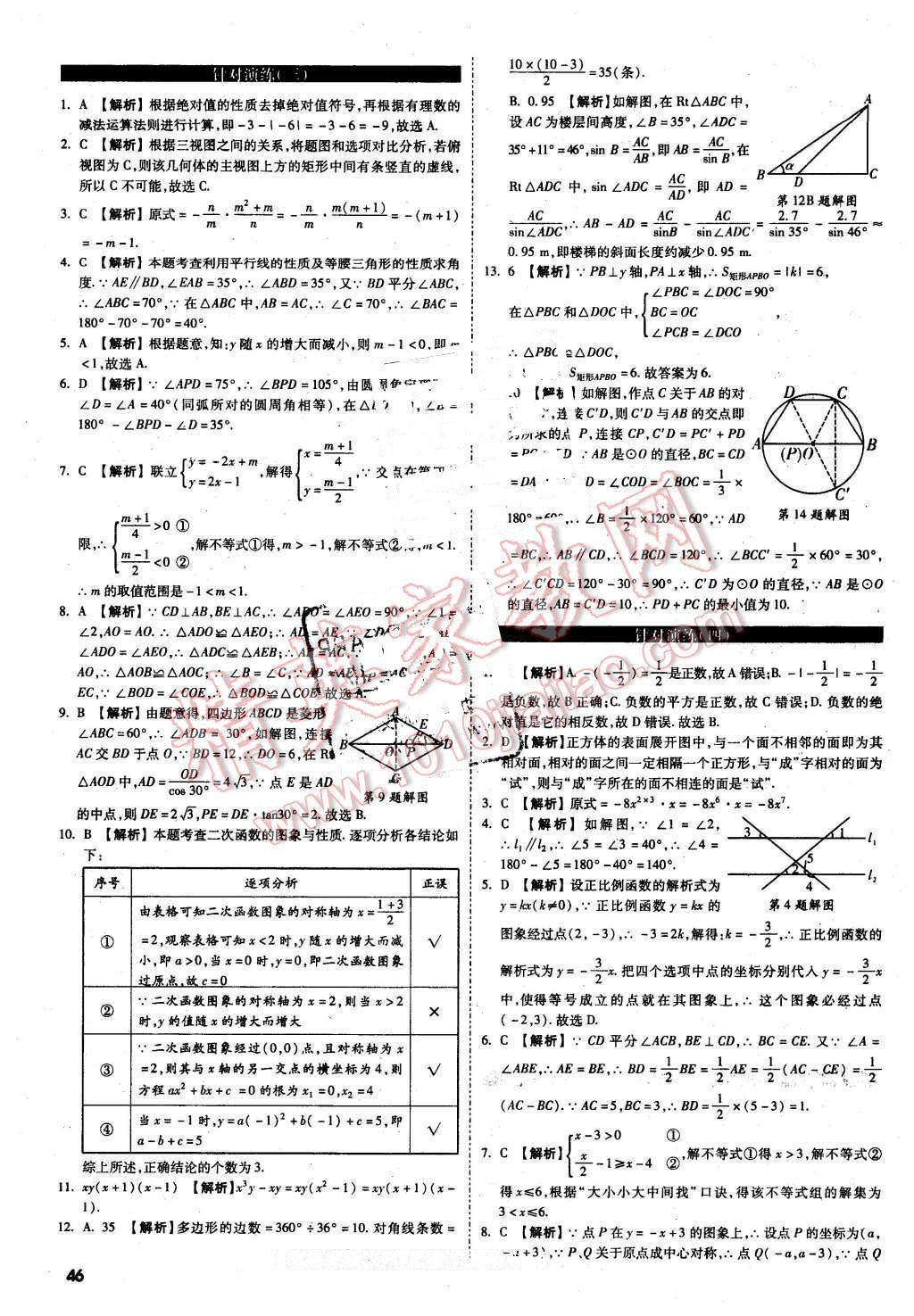 2016年萬唯教育陜西中考試題研究題型專項(xiàng)訓(xùn)練數(shù)學(xué)第9年第9版 第46頁