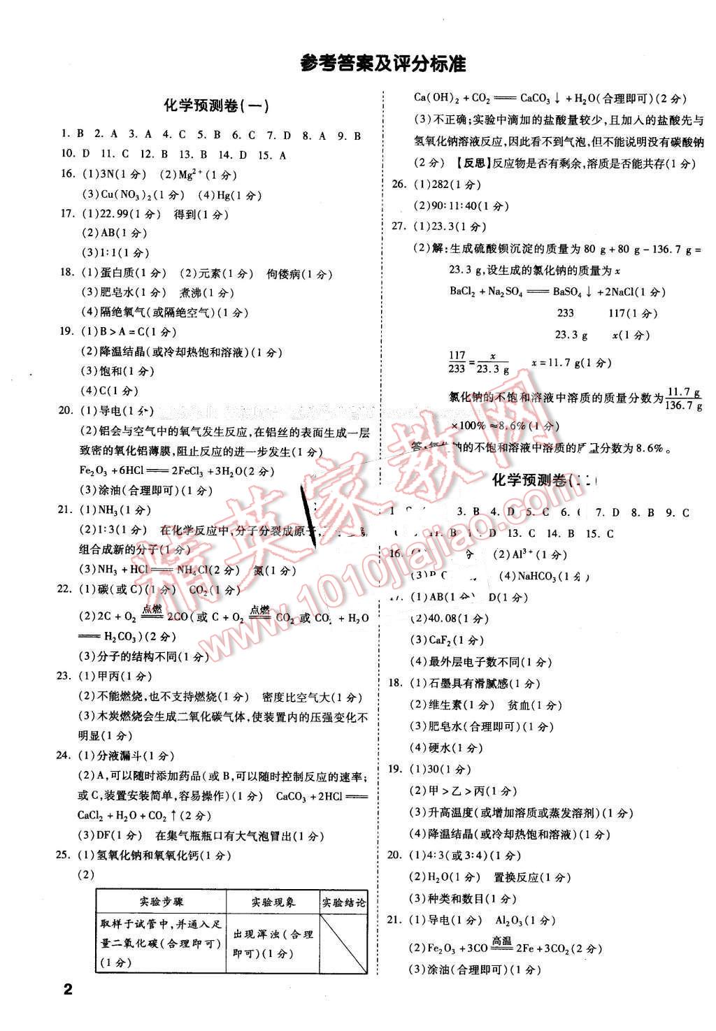 2016年万唯教育抚本铁辽葫中考预测卷终极预测8套卷化学第12年第12版 第1页