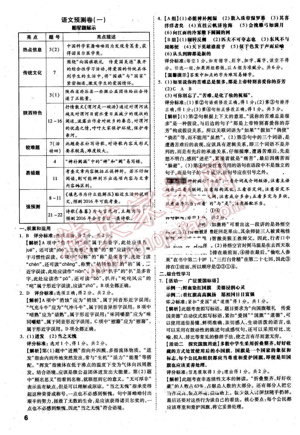 2016年万唯教育陕西中考预测卷终极预测8套卷语文第12年第12版 第1页